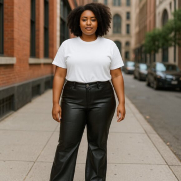 INC International Concepts Vegan Leather Pants Black, Straight-Leg Plus Size 18 - Picture 1 of 9